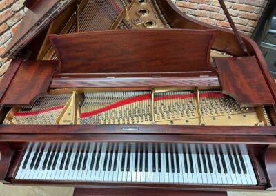 Steinway B, Restored Interior, music rack and lid, plate on display