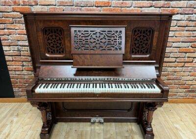 AB Chase, Burl Walnut, Satin Varnish, Upright, Victorian, Restored Ivory & Ebony, Nickel Accents, Music Rack Filagree