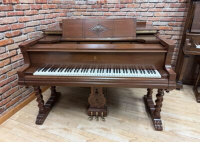 Steinway & Sons, American Walnut, Carved Case, Satin Walnut Varnish Finish, Duo-Art Player Piano System, 1927 original woodworking by the Bianchi family . front view w/ivory