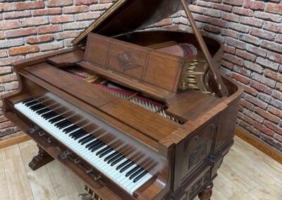 Steinway & Sons, American Walnut, Carved Case, Satin Walnut Varnish Finish, Duo-Art Player Piano System, 1927 original woodworking by the Bianchi family, front view, player piano